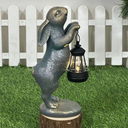 Garden Statue Rabbit with Solar Lantern – Outdoor Bunny Figurine for Patio, Yard & Lawn Décor, Gift Ornament