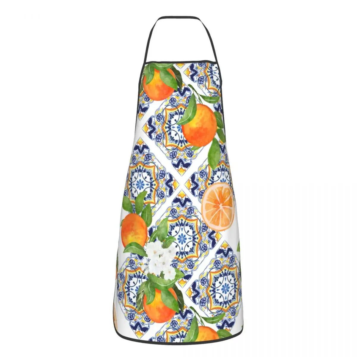 Custom Sicilian Tiles Summer Fruit Apron – Oranges & Lemons Bib for Women & Men, Unisex Kitchen Cooking Tablier