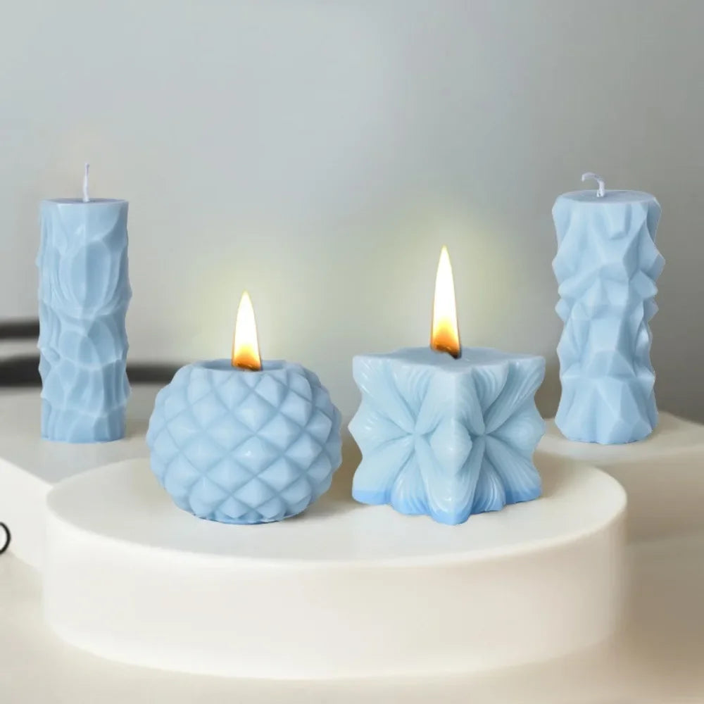 3D Candle & Soap Making Mold Set – Geometric Diamond, Rock, Cube, and Cylinder Shapes