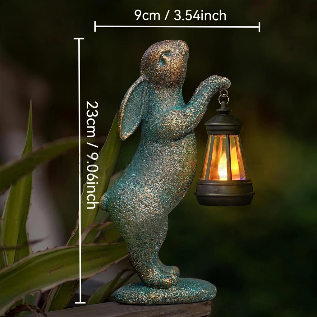 Garden Statue Rabbit with Solar Lantern – Outdoor Bunny Figurine for Patio, Yard & Lawn Décor, Gift Ornament