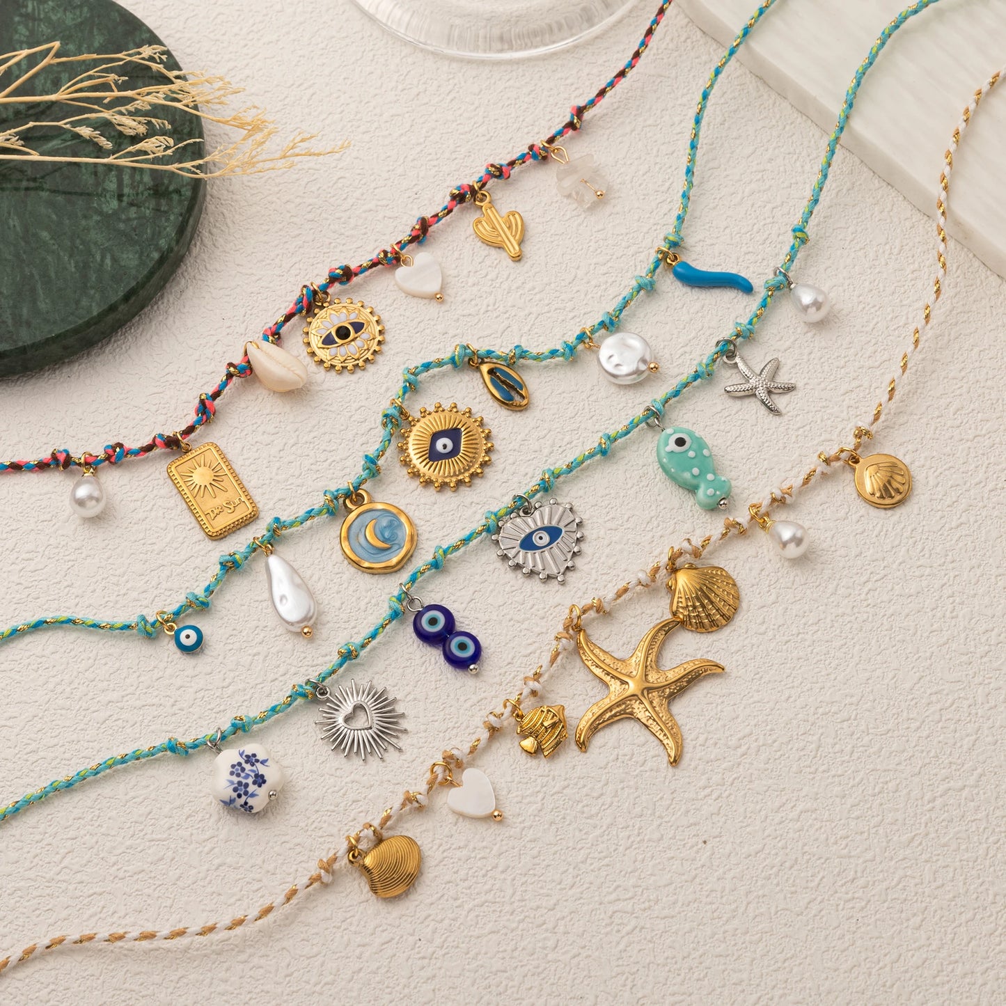 🌟 Summer Sea Starfish & Pearl Pendant Necklace – Colorful Rope, Gold-Platedummer Sea Love Pendant Necklace – Starfish & Pearl Colorful Dopamine Rope, Gold-Plated Romantic Jewelry