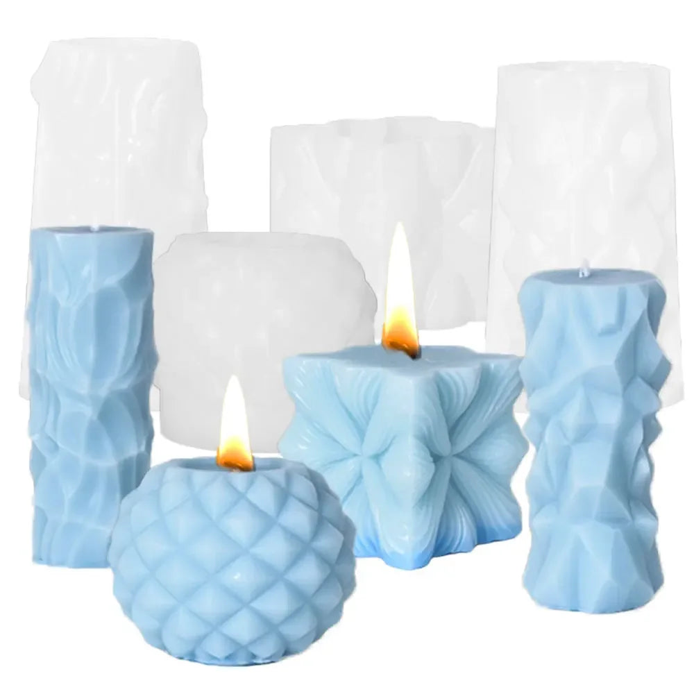 3D Candle & Soap Making Mold Set – Geometric Diamond, Rock, Cube, and Cylinder Shapes