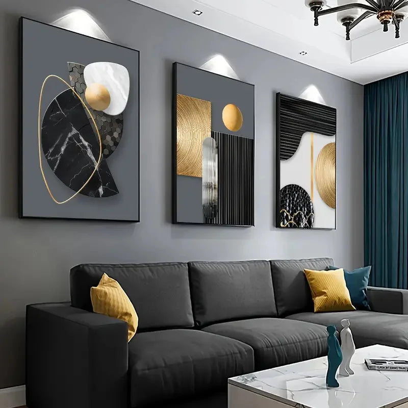 3-Piece Abstract Geometric Marble Canvas Wall Art
