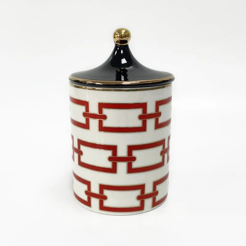 Gold-Plated Stripe Ceramic Storage Jar – Elegant Candle, Candy & Jewelry Holder