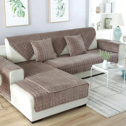 Striped Thick Warm Furry Sofa Cover – Anti-Slip Sofa Mat, Cozy Living Room Blanket or Towel