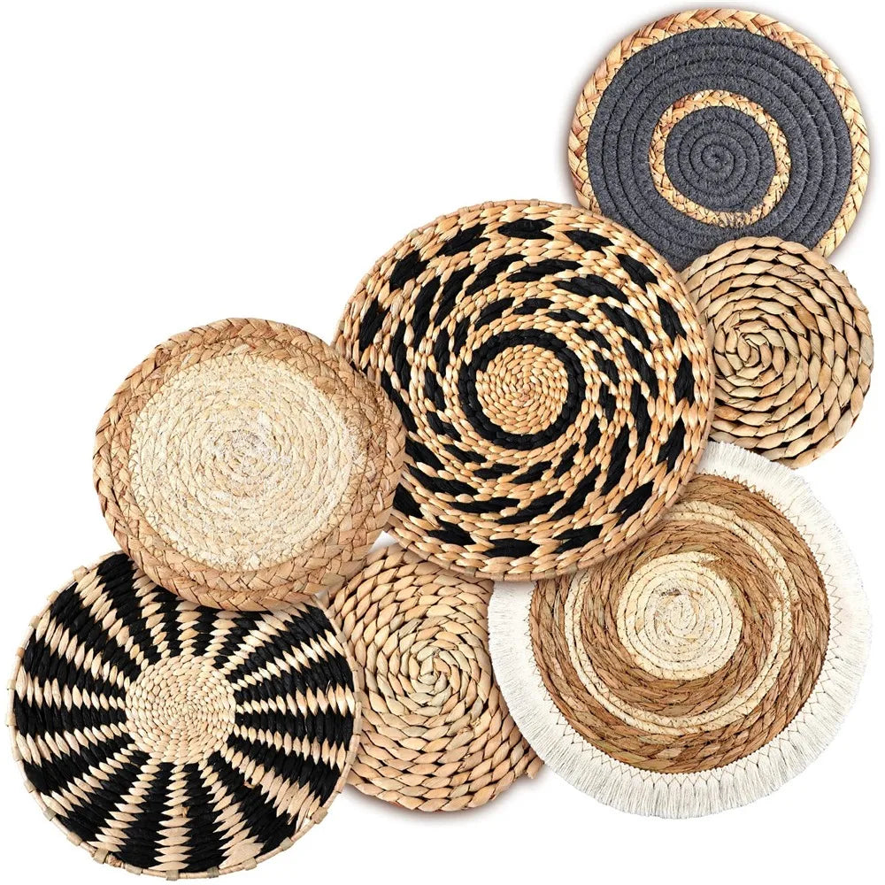 7-Piece Wicker Wall Basket Set – Round Handmade Rattan Wall Hanging Décor