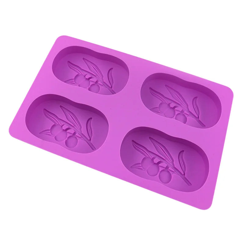 DIY Oval Soap Mold – 4-Cavity Silicone Olive Tree Design for Crafts & Candles