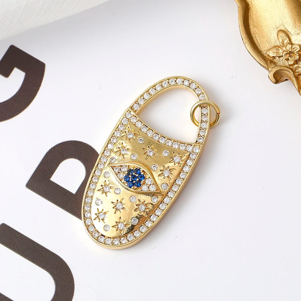 👁️ Juya 18K Gold Plated Greek Evil Eye Charms – Handmade Luxury Pendants with Cubic Zirconia for DIY Jewelry Making