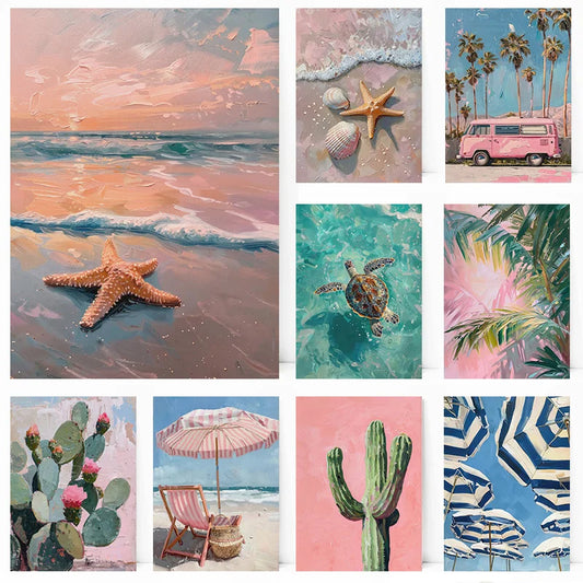 🌴 Greek Summer Beach Canvas Wall Art – Modern Coastal Decor