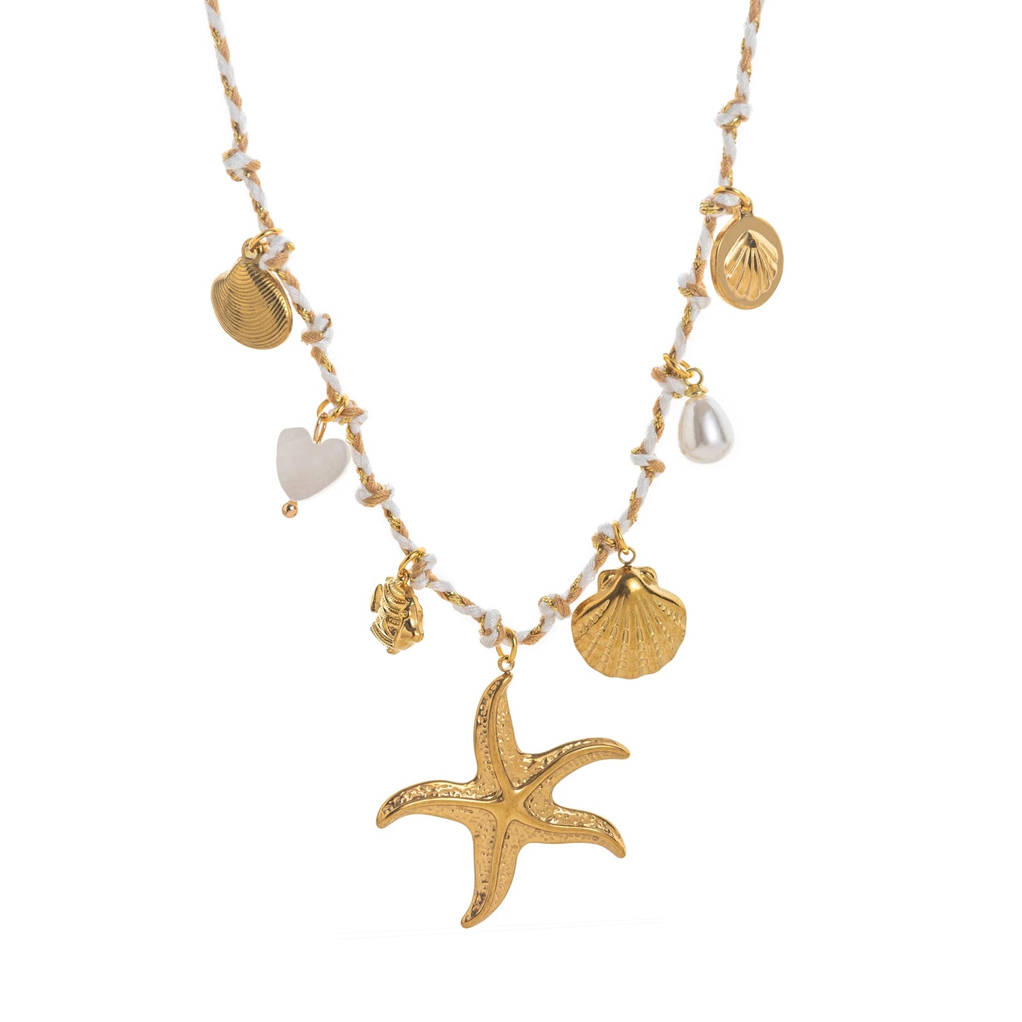 🌟 Summer Sea Starfish & Pearl Pendant Necklace – Colorful Rope, Gold-Platedummer Sea Love Pendant Necklace – Starfish & Pearl Colorful Dopamine Rope, Gold-Plated Romantic Jewelry
