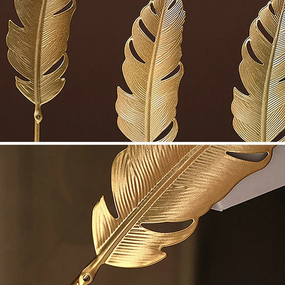 Golden Leaf & Feather Metal Figurines