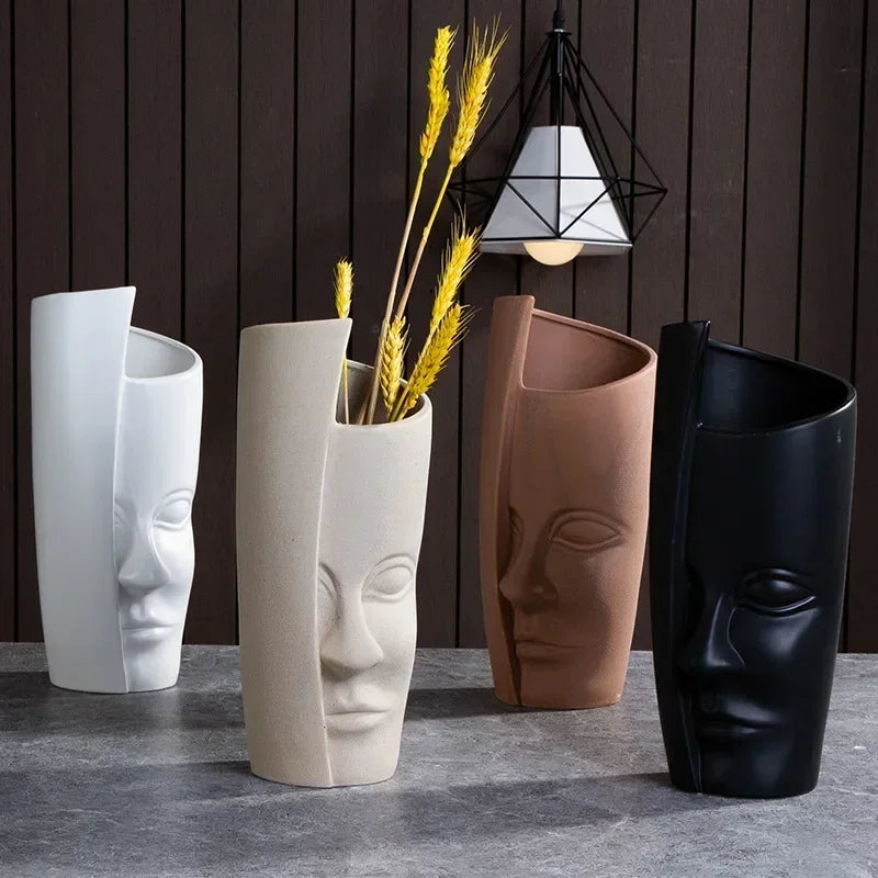 Artistic Ceramic Face Vase – Handmade Sculpture for Flowers, Candles & Decorative Storage