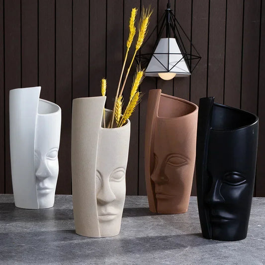 Artistic Ceramic Face Vase – Handmade Sculpture for Flowers, Candles & Decorative Storage