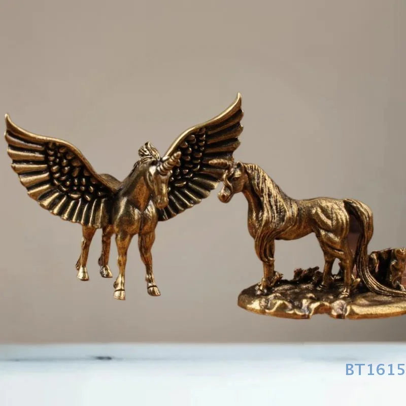 Flying Horse Brass Miniature Figurine – Animal Sculpture Desk Ornament & Home Decoration