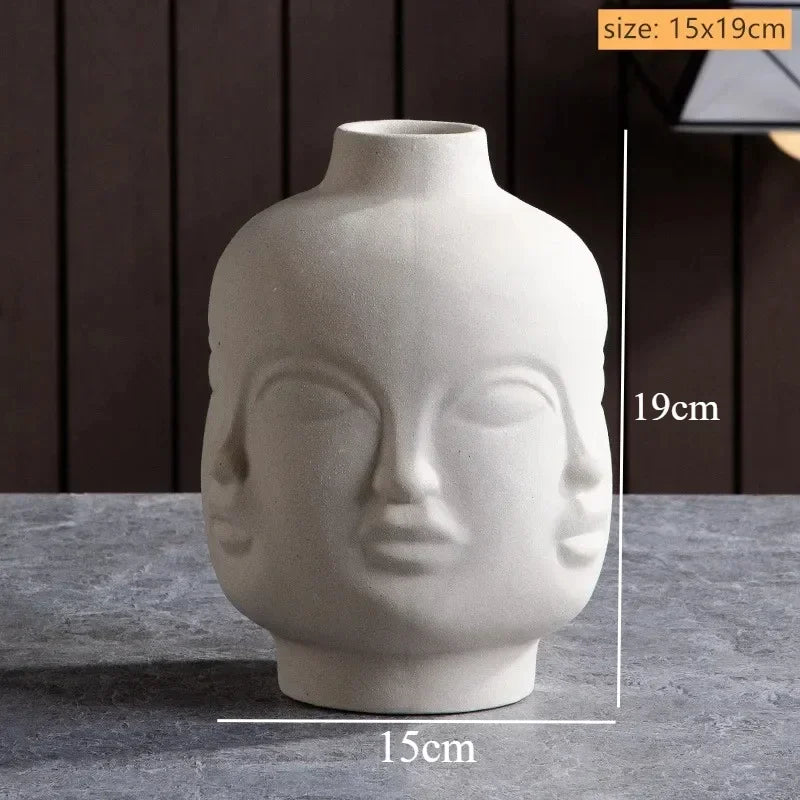 Artistic Ceramic Face Vase – Handmade Sculpture for Flowers, Candles & Decorative Storage
