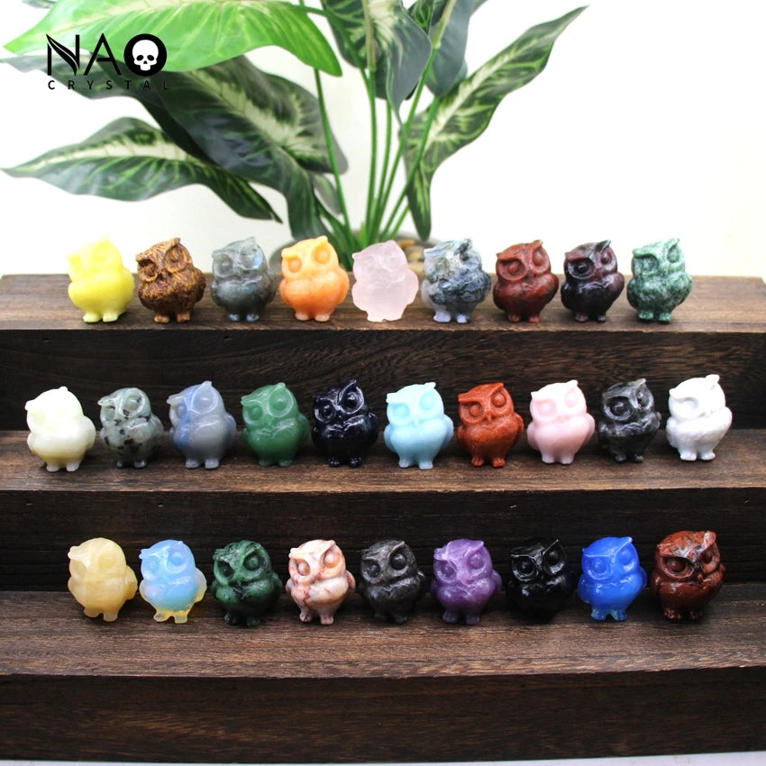 Hand Carved Gemstone Owl Statue – Mini Crystal Quartz Figurine, Healing Animal Ornament for Home & Office Décor Gifts"