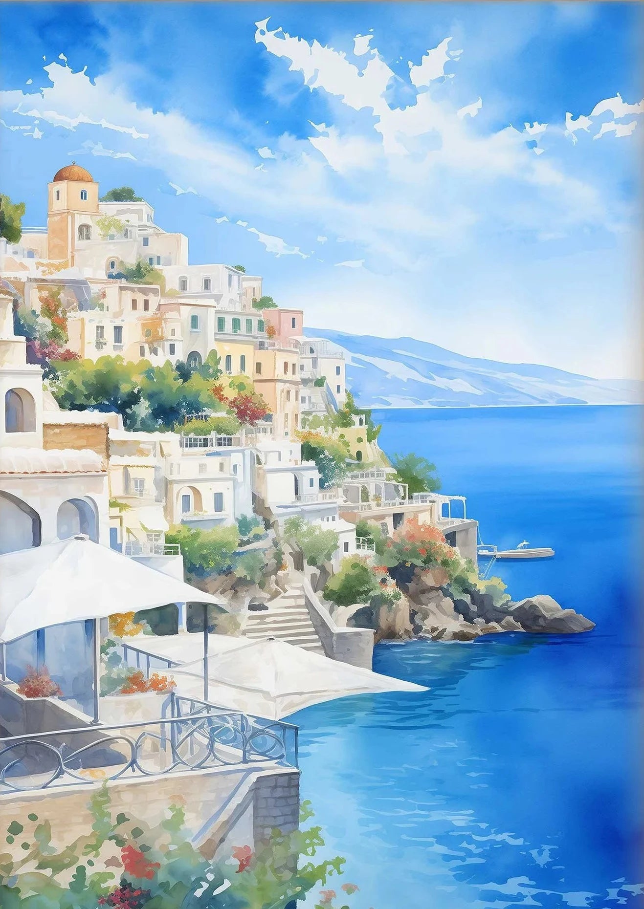 Greece-Inspired Mediterranean Wall Art – Lemon Olive Tree Canvas Painting