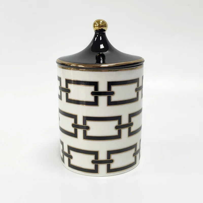 Gold-Plated Stripe Ceramic Storage Jar – Elegant Candle, Candy & Jewelry Holder