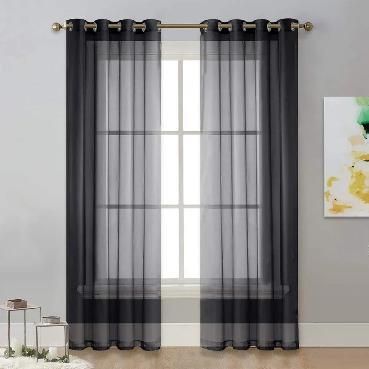 Modern Solid Color Sheer Curtain – Grommet Top Window Panel for Living Room, Bedroom, or French Windows