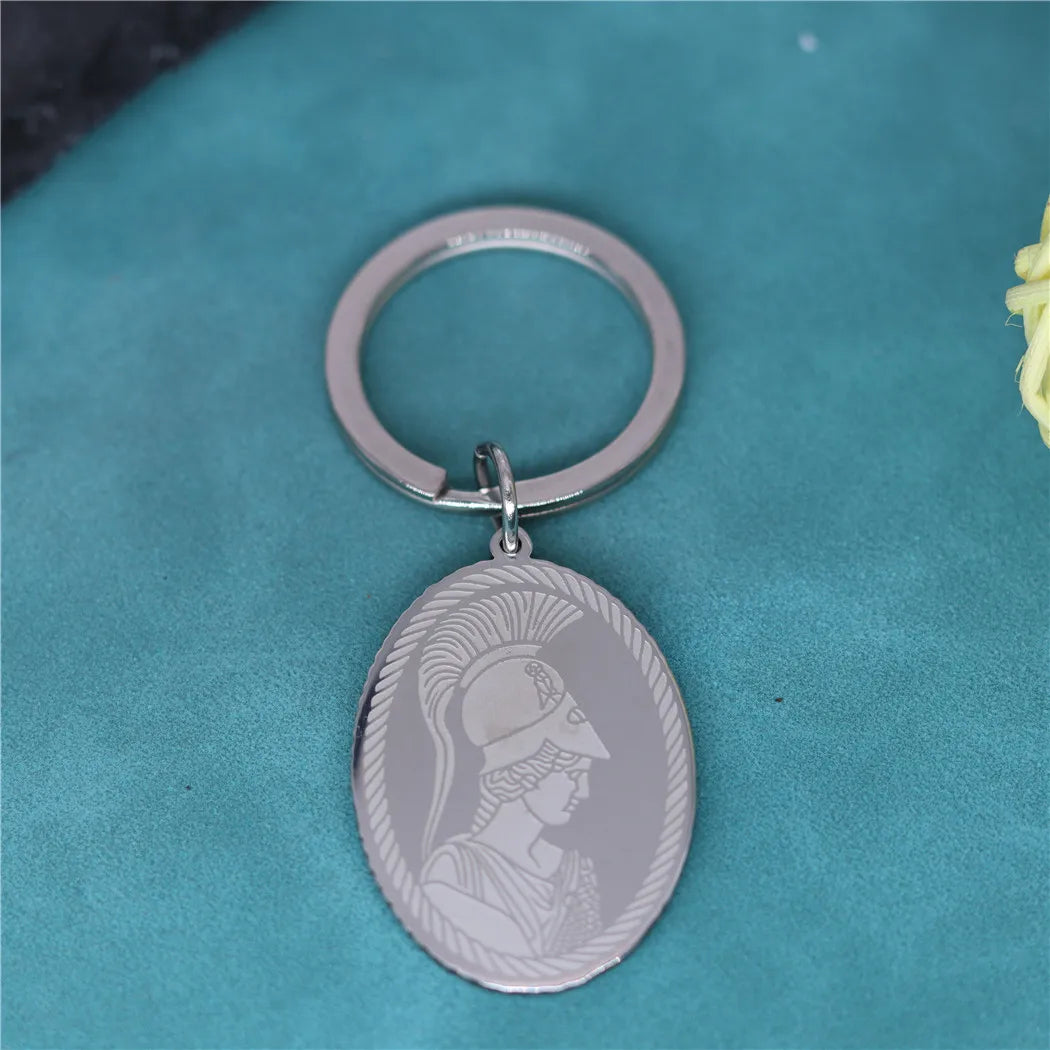 Ancient Greek Goddess Athena Pendant Keychain – Stainless Steel Medallion