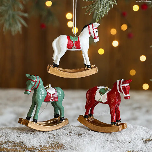 🐴 Rocking White Horse Christmas Tree Ornament - Festive Figurines
