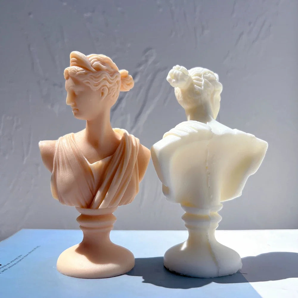 🏛️ Artemis & Apollo Silicone Bust Mold – Greek Goddess & God Candle Mold | Roman Sculpture Wax Mold for DIY Art & Crafts