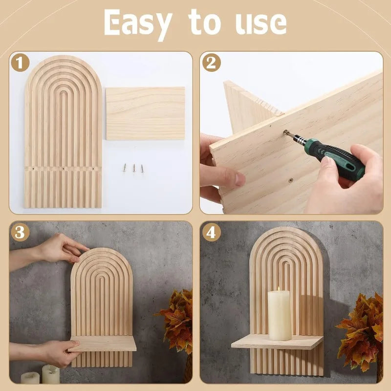 Hanging Wall Shelves with Candle Sconces – Decorative Display Rack for Plants, Vases & Home Accents