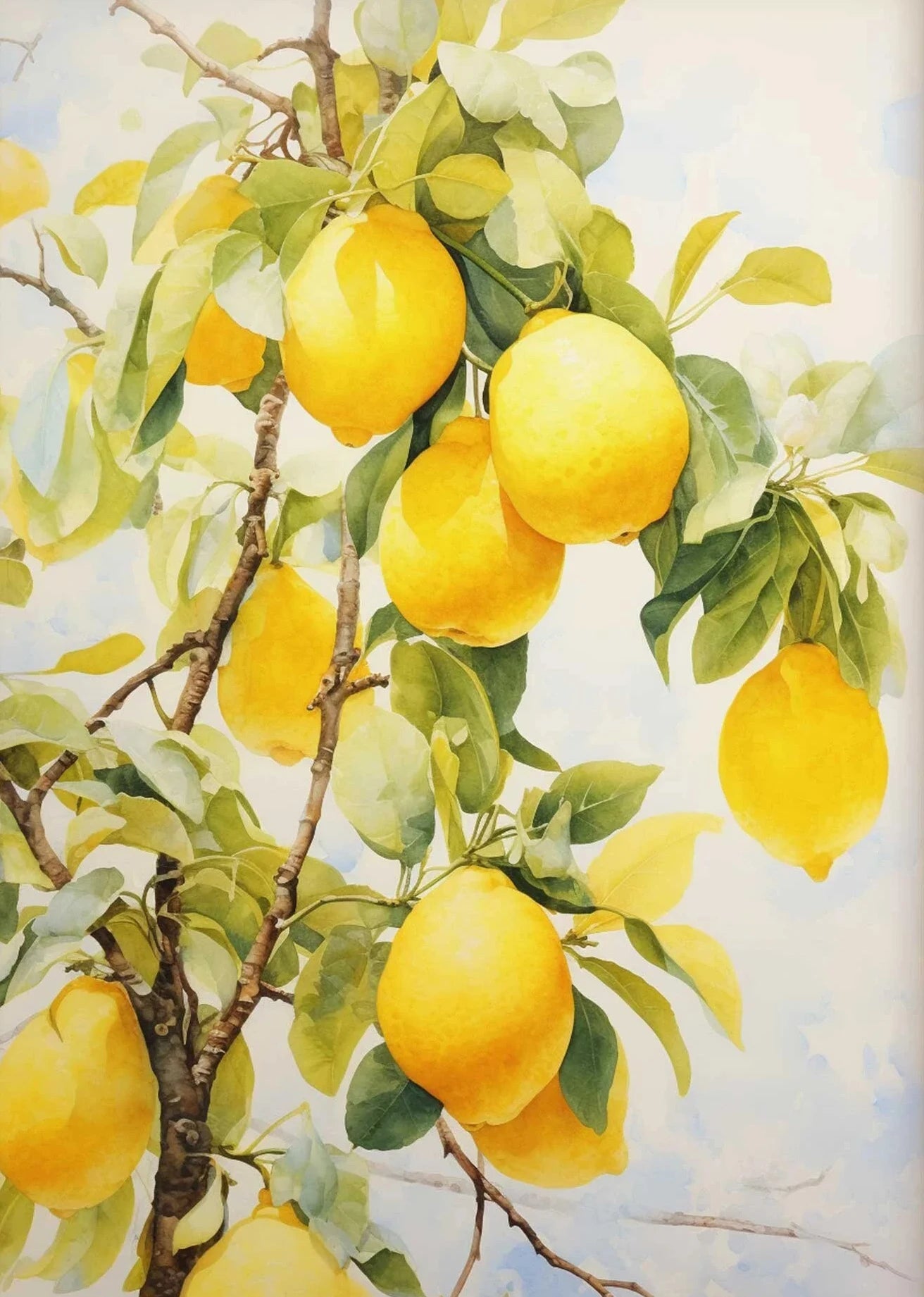Greece-Inspired Mediterranean Wall Art – Lemon Olive Tree Canvas Painting