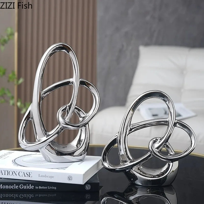 Modern Ceramic Ring Sculpture – Electroplated Decorative Figurine for Home