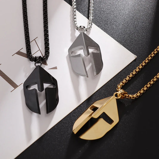 Antique Greek Spartan Helmet Necklace – Premium Stainless Steel Pendant for Unisex Luxury Style