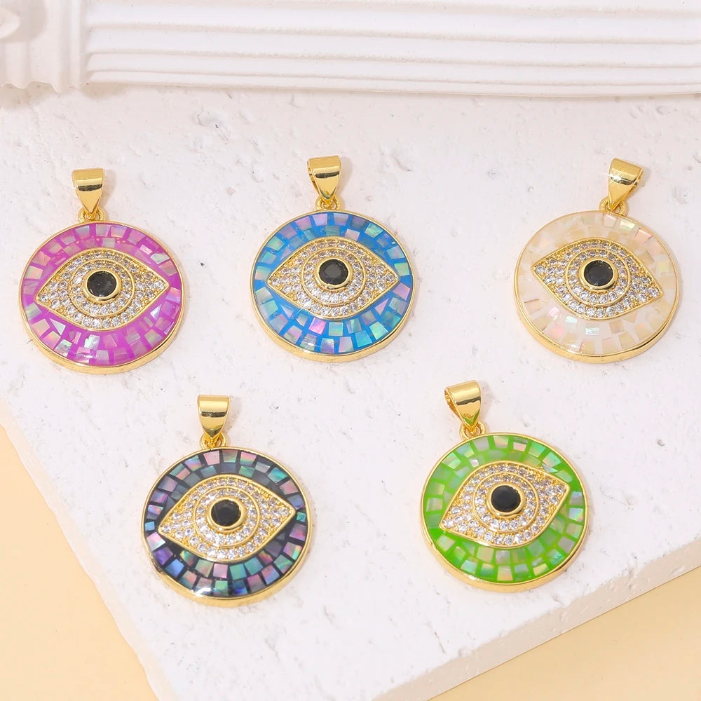 👁️ Juya 18K Gold Plated Greek Evil Eye Charms – Handmade Luxury Pendants with Cubic Zirconia for DIY Jewelry Making