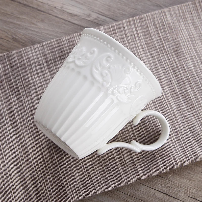 White Embossed Snow Mug – Cute Porcelain Coffee Cup for Christmas & Everyday Joy