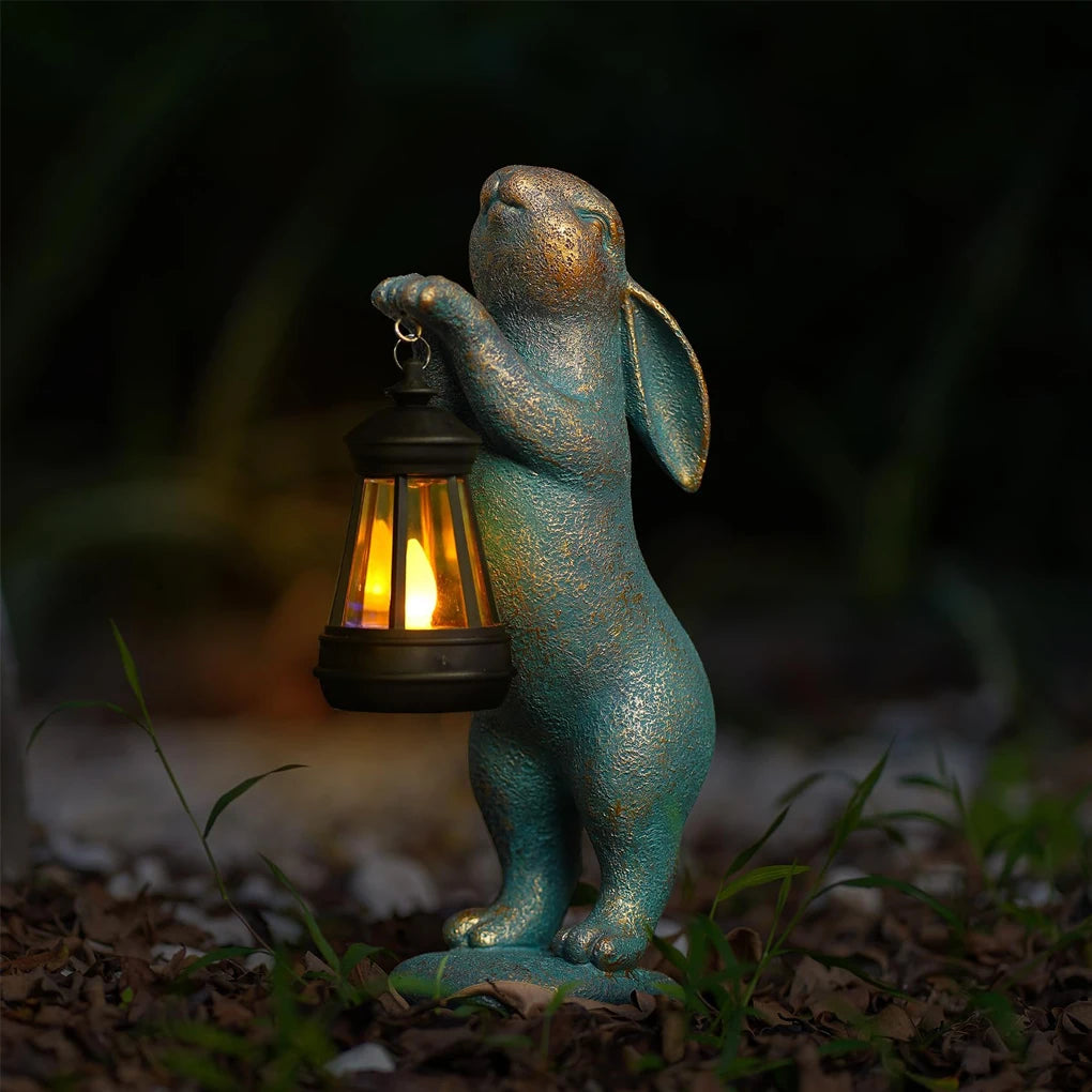 Garden Statue Rabbit with Solar Lantern – Outdoor Bunny Figurine for Patio, Yard & Lawn Décor, Gift Ornament