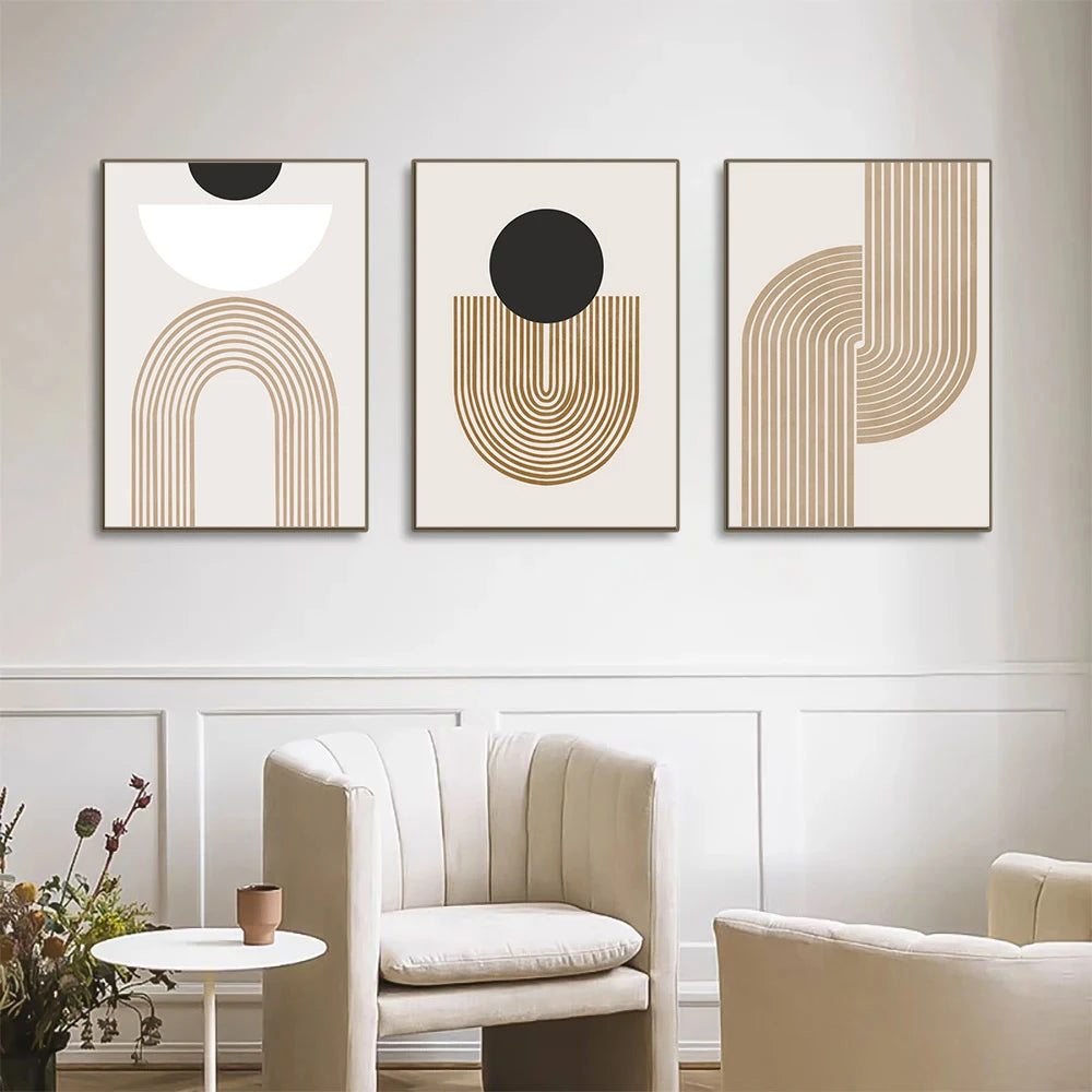 Neutral Tones Geometric Lines Poster – Black & Beige Canvas Art for Interior Decoration