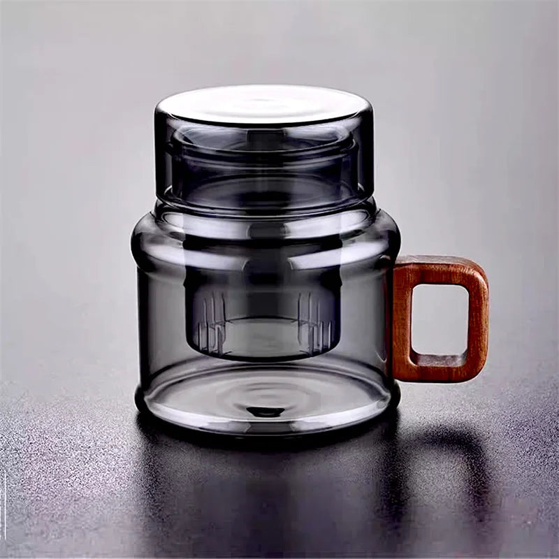 400ml Reusable Heat-Resistant Glass Tea Cup – With Infuser Filter & Wooden Handle, Office & Flower Tea Mug