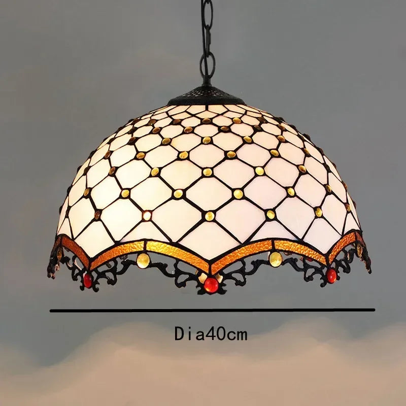 🍷 European-Style Vintage Tiffany Glass Chandelier ✨ | Creative Country-Style Glass Lantern for Bar, Restaurant & Home Decor 🏡