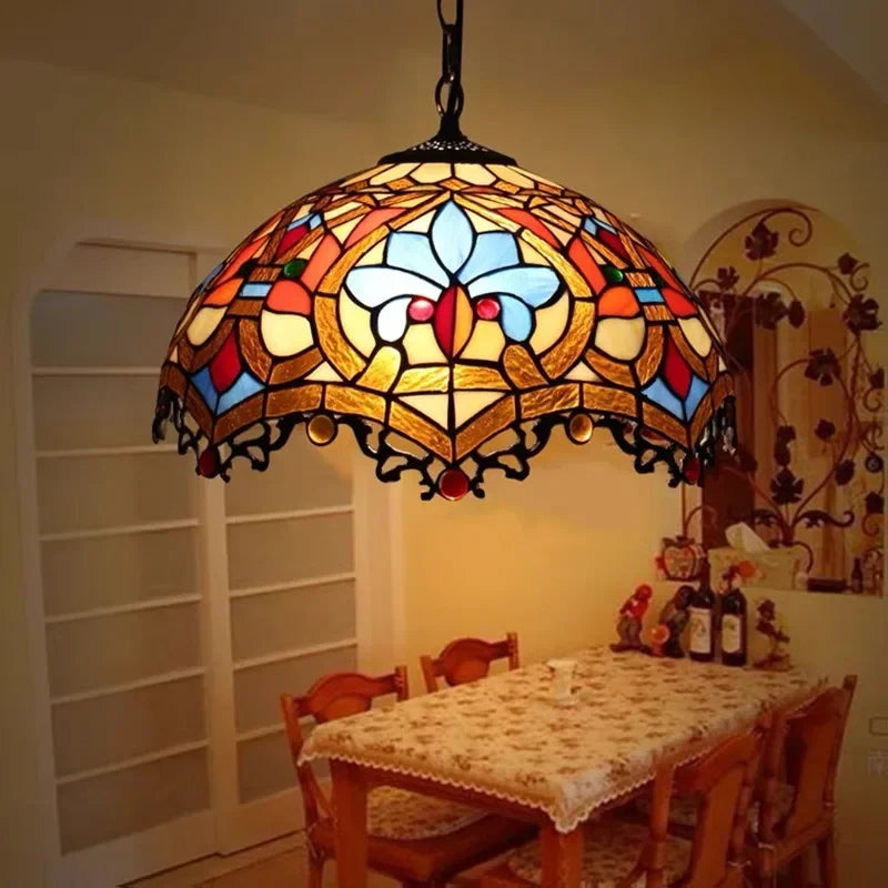 🍷 European-Style Vintage Tiffany Glass Chandelier ✨ | Creative Country-Style Glass Lantern for Bar, Restaurant & Home Decor 🏡