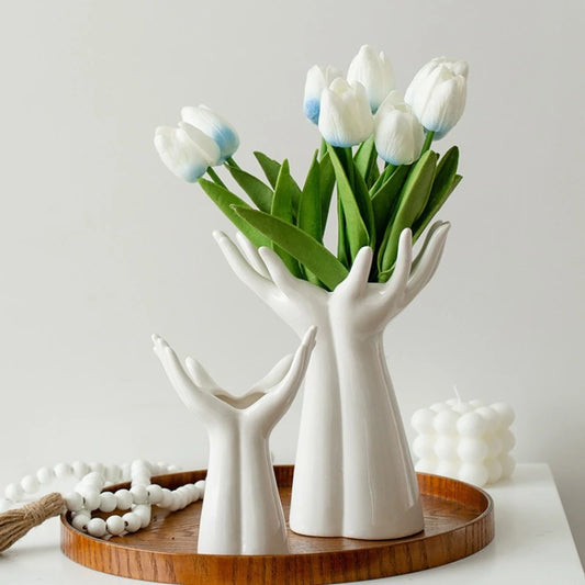 Ceramic Hand-Shaped Flower Vase – Elegant Porcelain Ornament for Unique Home Decoration