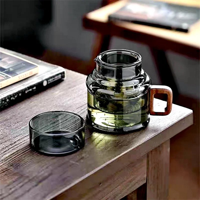 400ml Reusable Heat-Resistant Glass Tea Cup – With Infuser Filter & Wooden Handle, Office & Flower Tea Mug